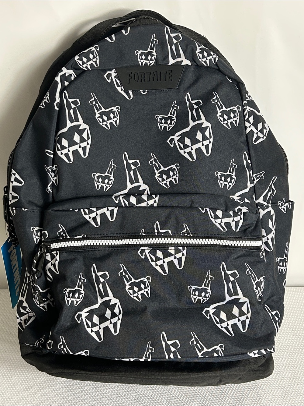 Fortnite Black Backpack White Llama Pattern Large Compartment Adjustable Straps